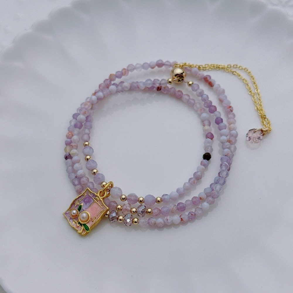 GB77 New Handmade Lavender Purple Amethyst Layers Bracelet Necklace 2in1 19+5” - Picture 3 of 6